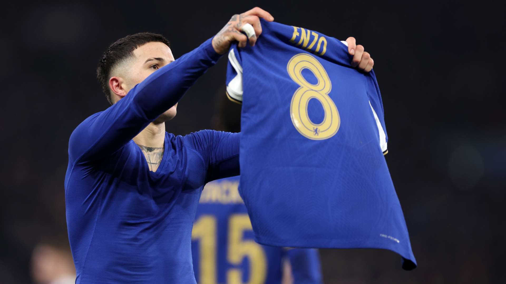 Enzo Fernandez Chelsea 2023-24 shirt celebration